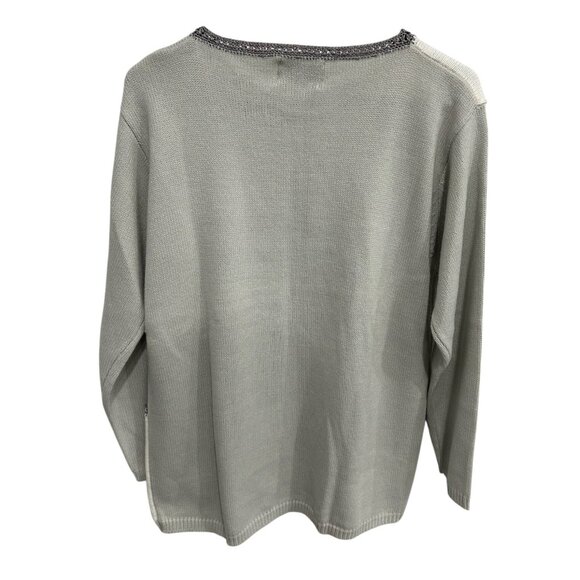 Vintage Jenny Patchwork Knit Sweater Floral Embroidery Gray White Size M - Picture 2 of 9